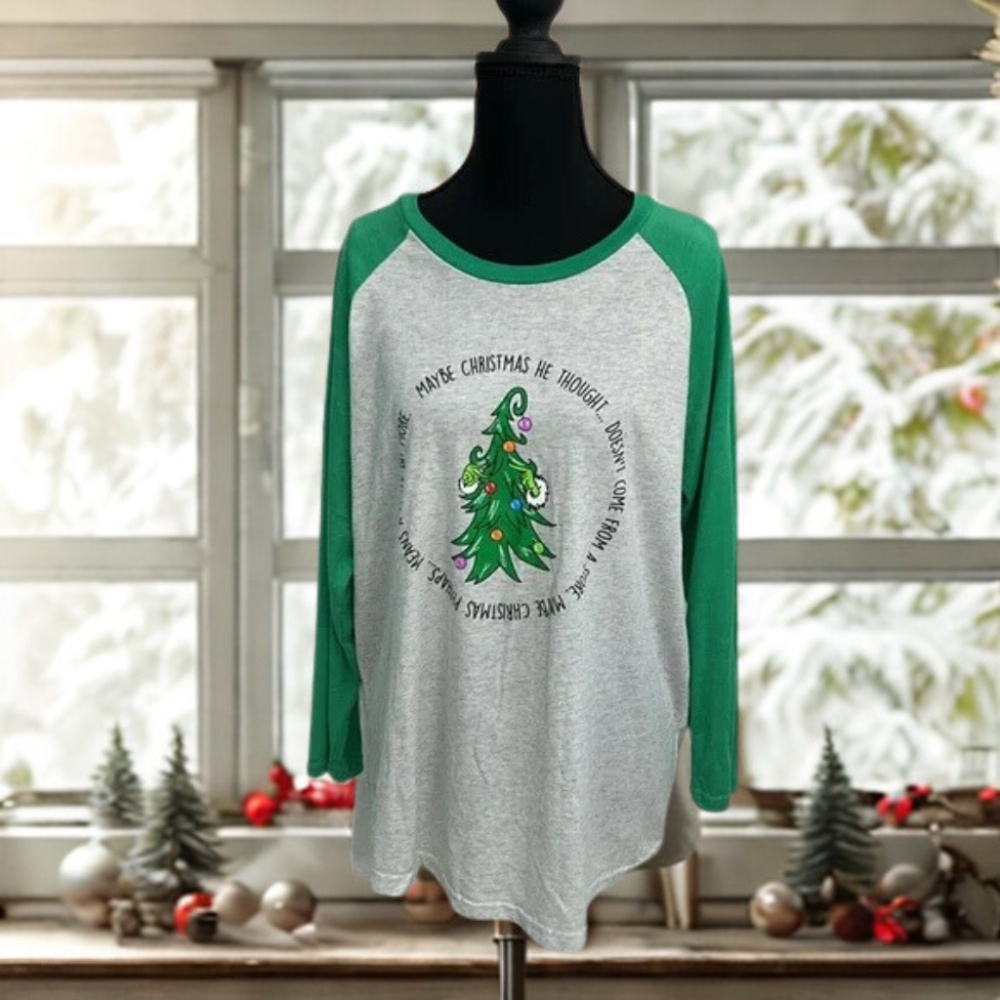 Jane Marie top Gray and Green Christmas top
